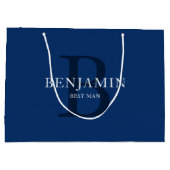 ネイビー・ブルー・ウェディング・パーティー・モノグラムありがとう ラージペーパーバッグ (裏面)