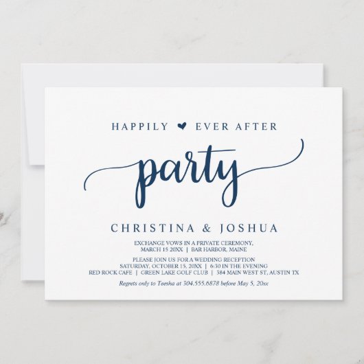 ネイビー・ブルー・エロペメントのパーティーの後に幸せに 招待状 (正面)