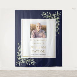 ネイビー・ブルー・グリーン写真葬儀記念事業 タペストリー