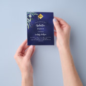 ネイビー・ブルー・グリーン・バジェットの卒業招待状 チラシ (手)