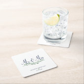 ネイビー・ブルー・スクリプトMRとMRSグリーン結婚リー スクエアペーパーコースター (インサイチュ)