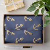 ネイビー・ブルー・デクページの金属金ゴールドいかり 薄葉紙 (ギフト)