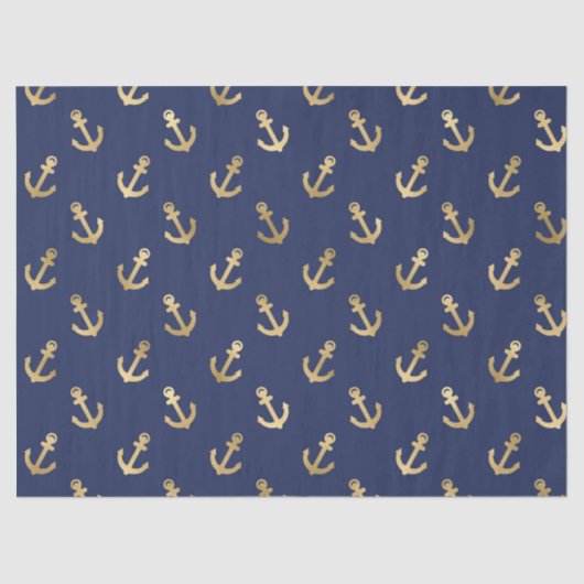 ネイビー・ブルー・デクページの金属金ゴールドいかり 薄葉紙 (正面)