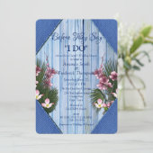 ネイビー – ブルー&ピンク花ウェディングシャワー 招待状 (スタンド正面)