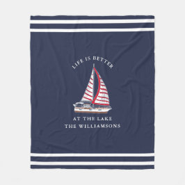 ネイビー・ブルー・レッド湖の方がライフ航海のは良い フリースブランケット