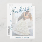 ネイビー・ブルー・ヴェラムの写真婚式が日付を保存 案内ポストカード (正面/裏面)