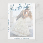  ネイビー・ブルー・ヴェラムの写真婚式が日付を保存 案内ポストカード (正面)