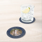 ネイビー・ブルー・金ゴールド・モダンフォト・ウェディング・セーブ・ザ・デート ラウンドペーパーコースター (インサイチュ)