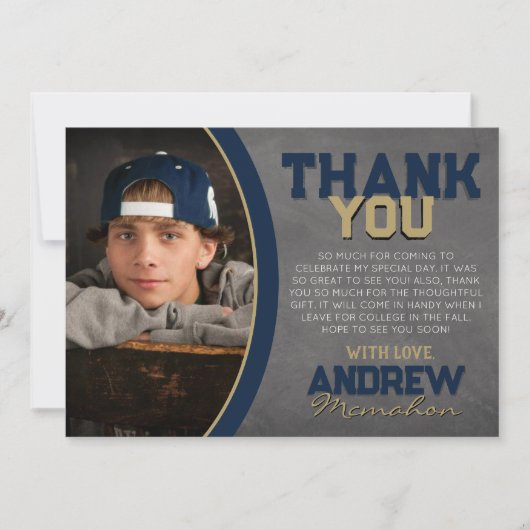 ネイビー&ブロンズシャルボード卒業サンキューカード 招待状 (正面)