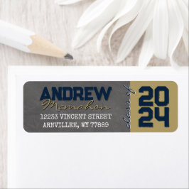 ネイビー&ブロンズシャルボード卒業差出人住所 ラベル