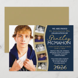 ネイビー&ブロンズフォトフィルムストリップグラッドアナウンス 招待状