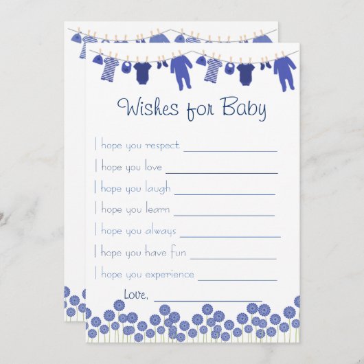 ネイビー ベイビー シャワーの願い ゲーム 招待状 (正面/裏面)