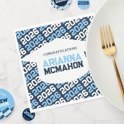 ネイビー&ベビーブルーパーソナライズされた卒業キャップ紙 スタンダードランチョンナプキン