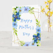 ネイビー&ベビーブルーフローラハッピーマザーズデイ カード (黄色い花)