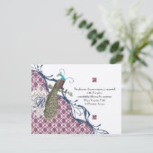 ネイビー＆ベリーエレガントなダマスクペコックウェディング 招待状 (スタンド正面)