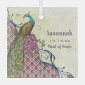 ネイビー&ベリーベリエレガントーダマスクピ結婚ャクズ ガラスオーナメント (正面)