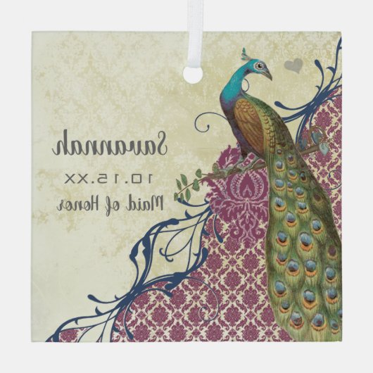 ネイビー&ベリーベリエレガントーダマスクピ結婚ャクズ ガラスオーナメント (裏面)