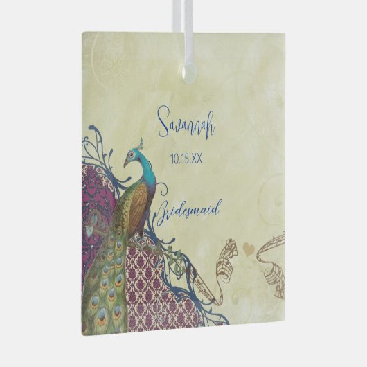 ネイビー&ベリーベリエレガントーダマスクピ結婚ャクズ ガラスオーナメント (正面右)