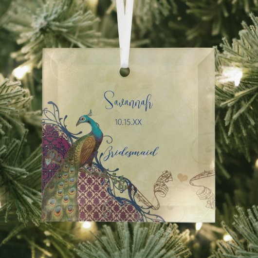 ネイビー&ベリーベリエレガントーダマスクピ結婚ャクズ ガラスオーナメント (インサイチュ)