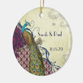 ネイビー&ベリーベリエレガントーダマスクピ結婚ャクズ セラミックオーナメント (左)