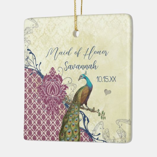 ネイビー&ベリーベリエレガントーダマスクピ結婚ャクズ セラミックオーナメント (左)