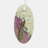 ネイビー&ベリーベリエレガントーダマスクピ結婚ャクズ メタルオーナメント (正面右)