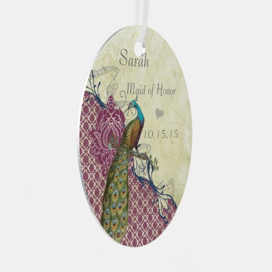 ネイビー&ベリーベリエレガントーダマスクピ結婚ャクズ メタルオーナメント (正面右)