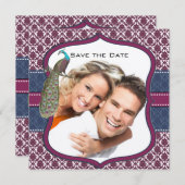 ネイビー&ベリーベリエレガントーダマスクピ結婚ャクズ 招待状 (正面/裏面)