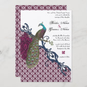 ネイビー&ベリーベリエレガントーダマスクピ結婚ャクズ 招待状 (正面/裏面)