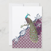 ネイビー & ベリーベリー エレガント ダマスク ペコック ウェディング 招待状 (裏面)