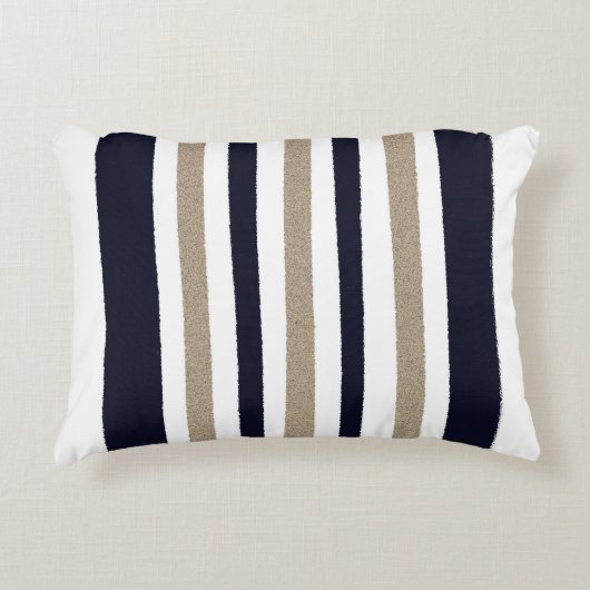 ネイビー/ベージュ/ホワイト紙ストライプズ アクセントクッション (正面)