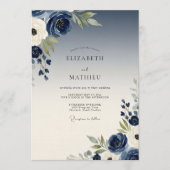 ネイビー ペイントリー ブルーム ウェディング 招待状 (正面)