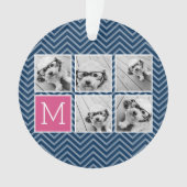 ネイビー&ホットピンクインスタグラム5フォトコラージモノグラム オーナメント (正面)