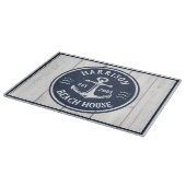 ネイビー&ホワイトいかり航海のファミリーネームビーチ カッティングボード (角)