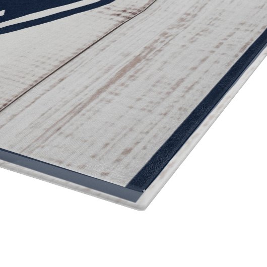 ネイビー&ホワイトいかり航海のファミリーネームビーチ カッティングボード (角)