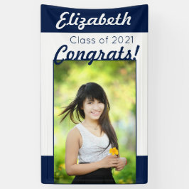 ネイビー&ホワイトおめでとうワンフォト卒業パーティー 横断幕