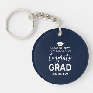 ネイビー&ホワイトお名前Photo 2023 Graduation Gift キーホルダー