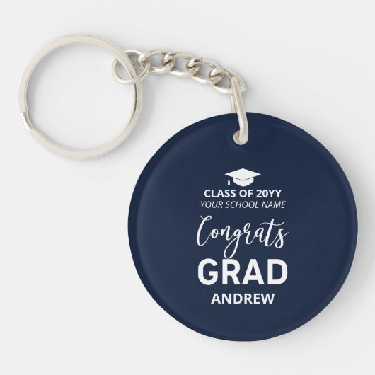 ネイビー&ホワイトお名前Photo 2023 Graduation Gift キーホルダー (正面)