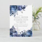 ネイビー&ホワイトとシルバーフォイルフローラブライダルシャワー 招待状 (スタンド正面)