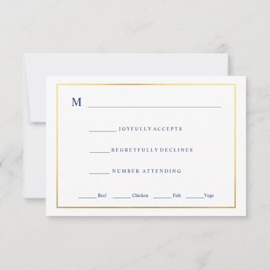 ネイビー&ホワイトとフェイク金ゴールド結婚式RSVPカード 出欠カード (裏面)