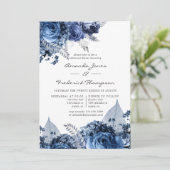 ネイビー＆ホワイトにシルバーフォイルの彩ったリハーサルディナー 招待状 (スタンド正面)