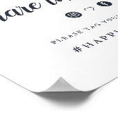 ネイビー＆ホワイトのカリグラフィー結婚式ハッシュタグサイン ポスター (角)