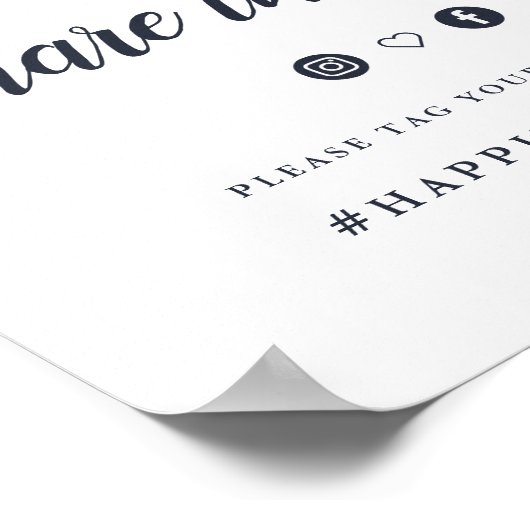 ネイビー＆ホワイトのカリグラフィー結婚式ハッシュタグサイン ポスター (角)