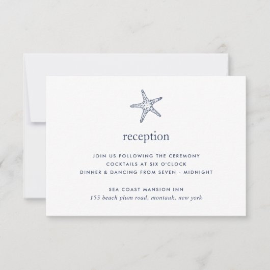 ネイビー & ホワイトのヒトデ 受付カード 招待状 (正面)