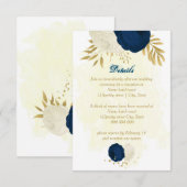ネイビー＆ホワイトの花 ゴールドの植物婚礼 エンクロージャーカード (正面/裏面)