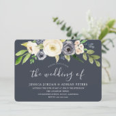 ネイビー&ホワイトウォーターモダンカラー結婚花 招待状 (スタンド正面)