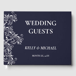 ネイビー&ホワイトエレガントなウェディングゲストブック ゲストブック
