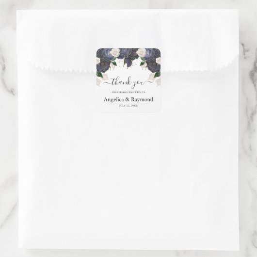 ネイビー&ホワイトエレガントな結婚式ありがとう スクエアシール (バッグ)