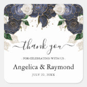 ネイビー&ホワイトエレガントな結婚式ありがとう スクエアシール (正面)