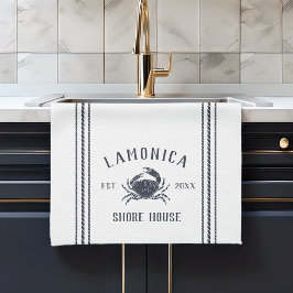 ネイビー&ホワイトカ素朴ニショアパーソナライズされたハウス キッチンタオル